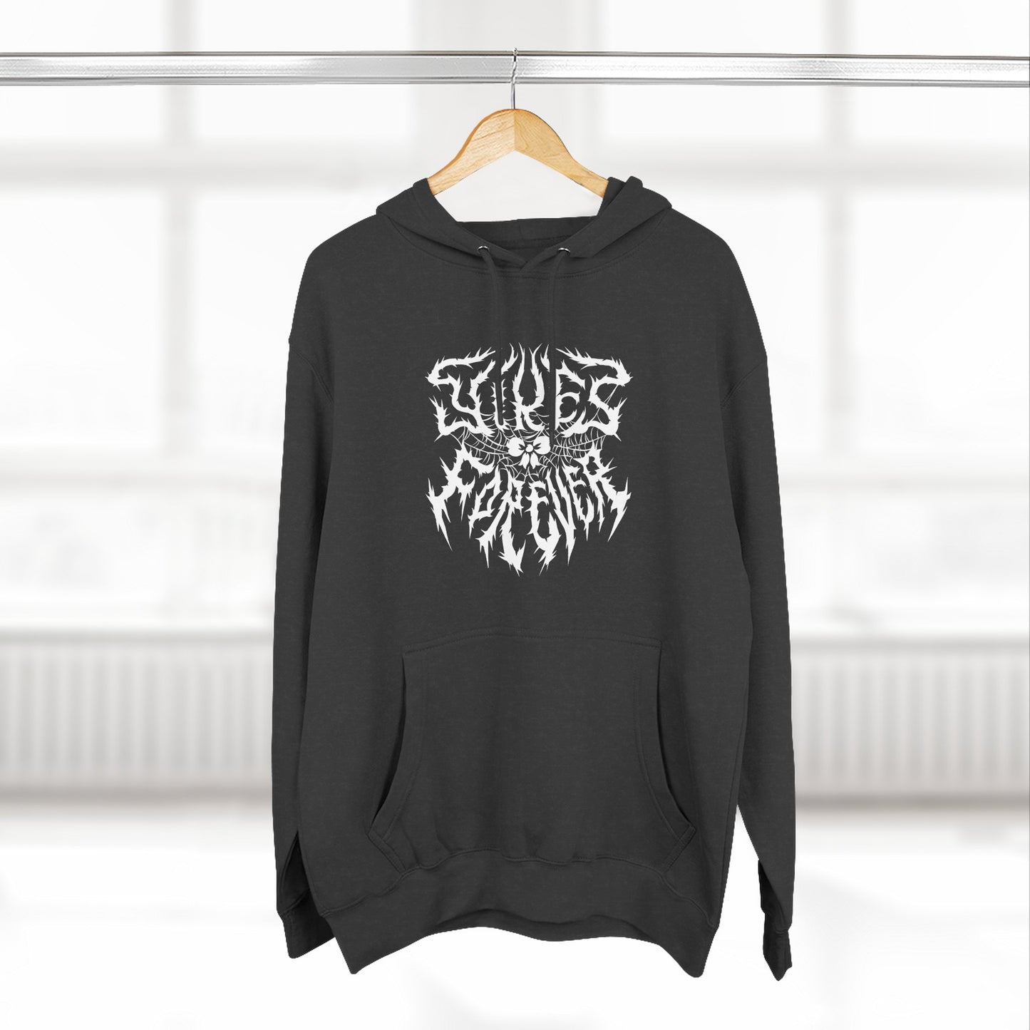 Yikes Forever Fleece Hoodie light text on dark background
