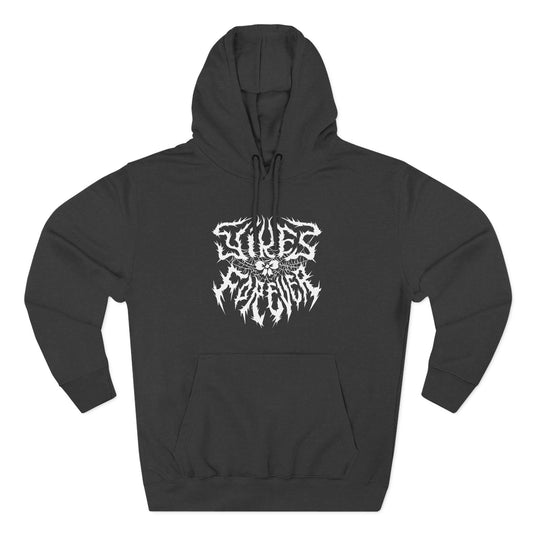 Yikes Forever Fleece Hoodie light text on dark background